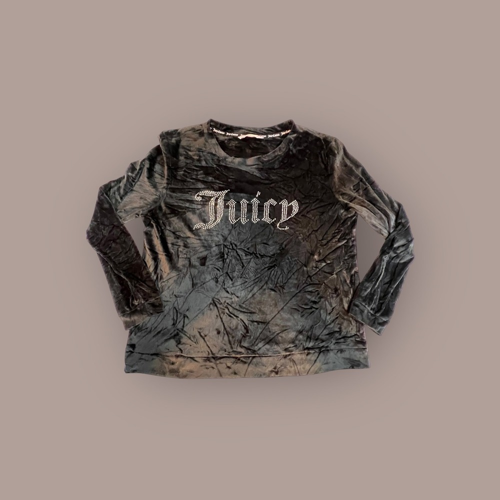 Juicy Couture L  Top Women Black Rhinestone Logo Velour  Cozy Soft  3330-47